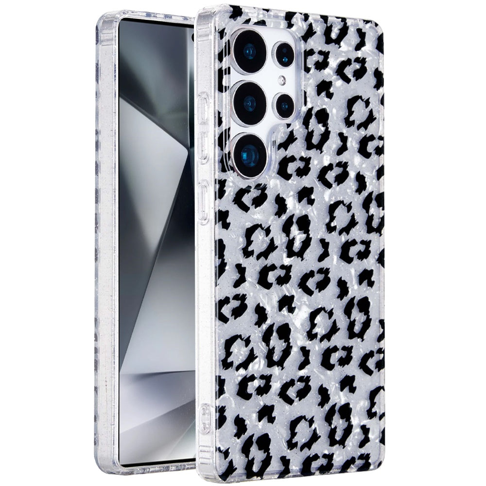 For Samsung Galaxy S25 Ultra Glitter Leopard, Fashion Design Animal Skin Print Slim IMD TPU Dual Layer Shockproof Protective Case Cover