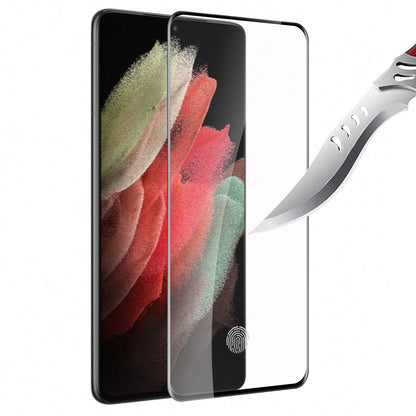 For Samsung Galaxy S21 Ultra Tempered Glass Screen Protector with Fingerprint Unlocking 3D Curved Edge Full Glue & Full Coverage Protector Black