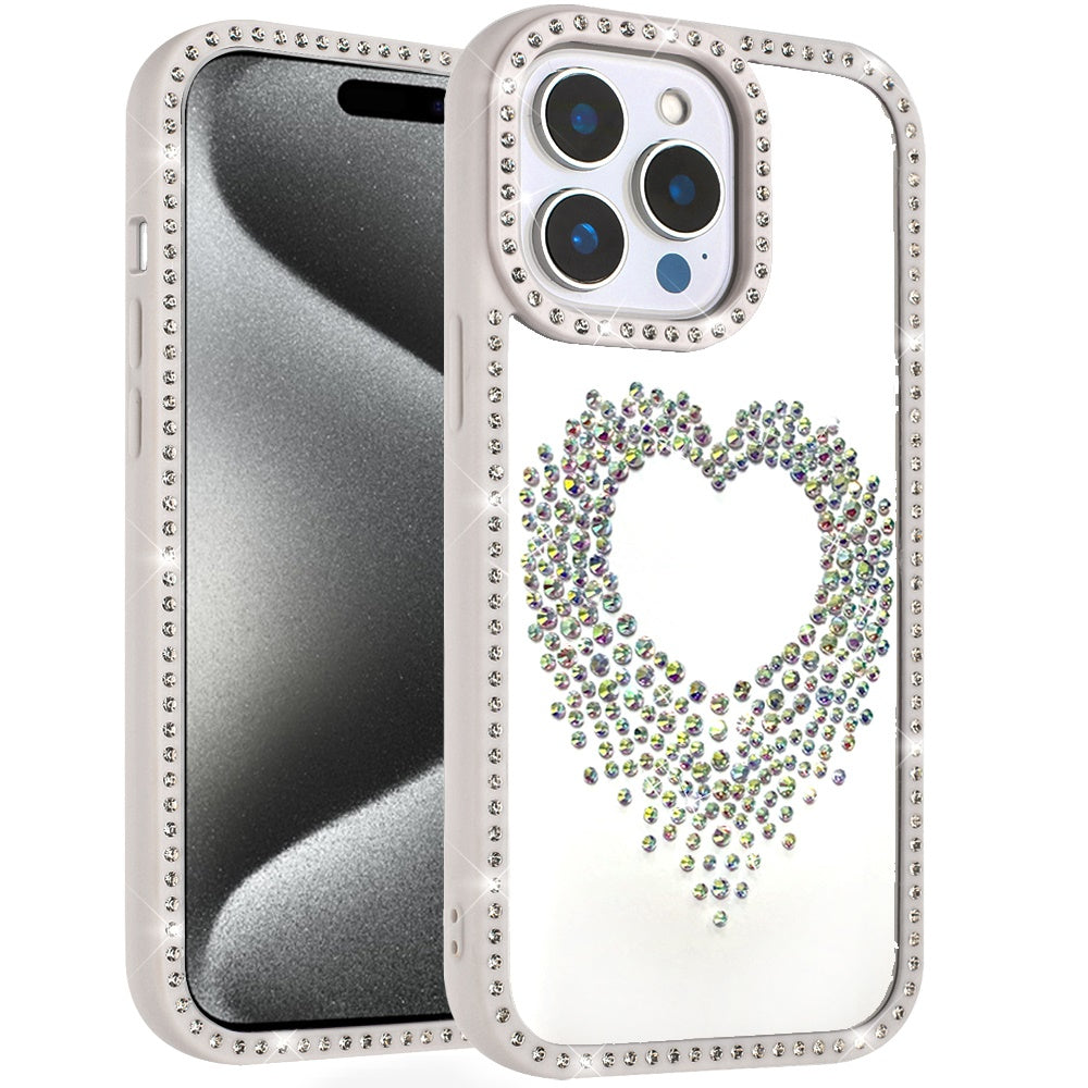 For Apple iPhone 15 Pro Max Angel Hearts Glitter Shimmer Diamond Edge Hybrid Drop Protection Shockproof Design Case Cover