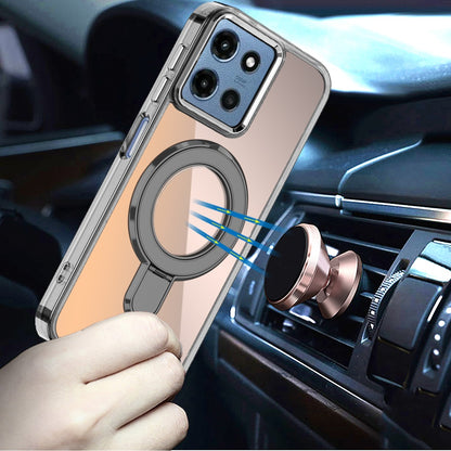 For Motorola Moto G Play 5G 2026 Chrome Hybrid with Rotating Magnetic Circle Ring Stand, Slim Shockproof Hybrid Case Cover Cosmic Orange