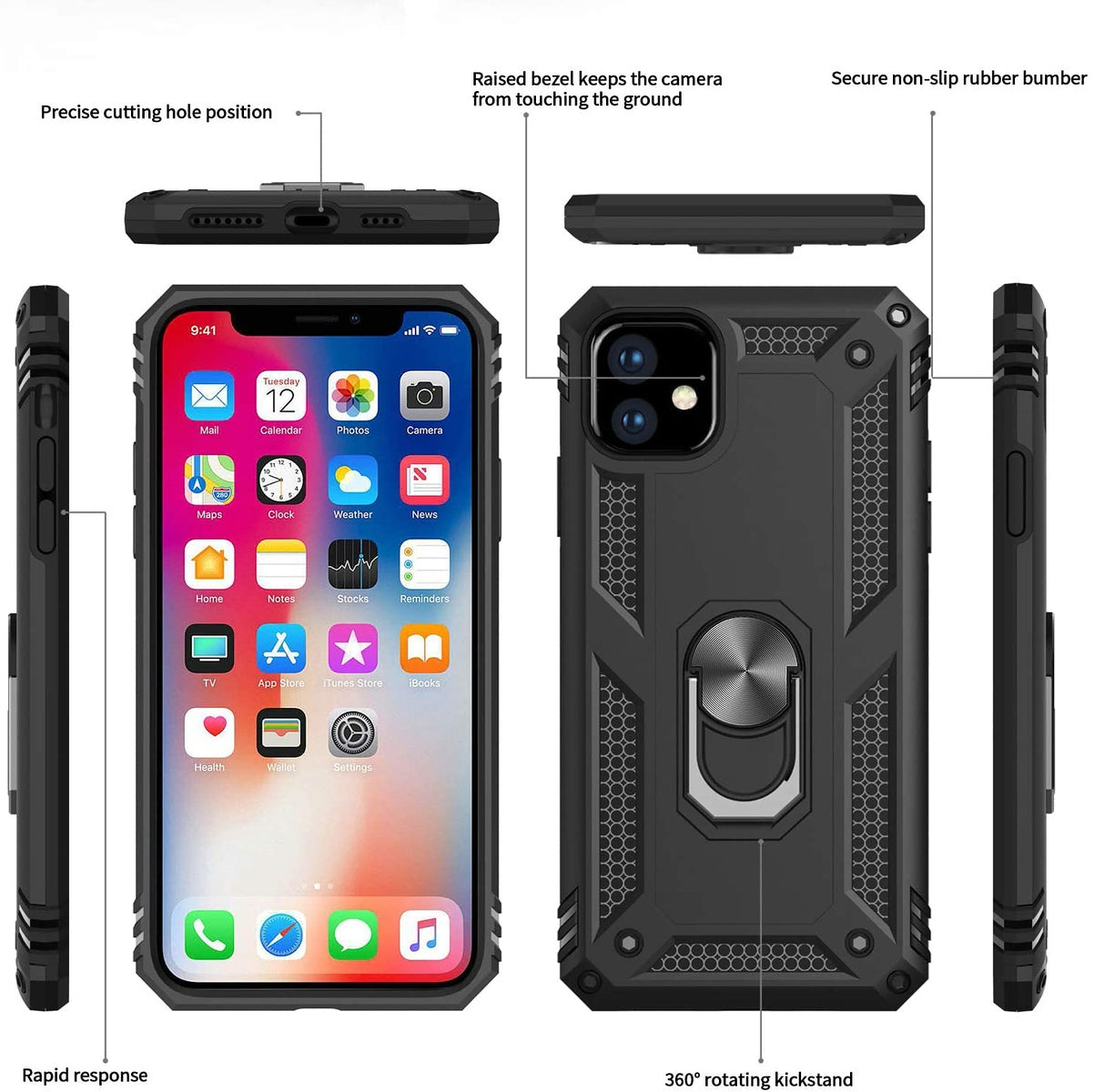 For Samsung Galaxy A37 5G Shockproof Hybrid Dual Layer PC + TPU with Metal Ring Kickstand Heavy Duty Armor Shell Case Cover