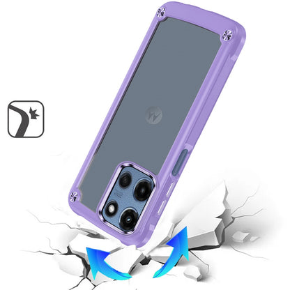 For Motorola Moto G 5G 2025 Hybrid Transparent Rubber with Metal Buttons & Camera Edges Hard TPU Corner Frame Bumper Case Cover