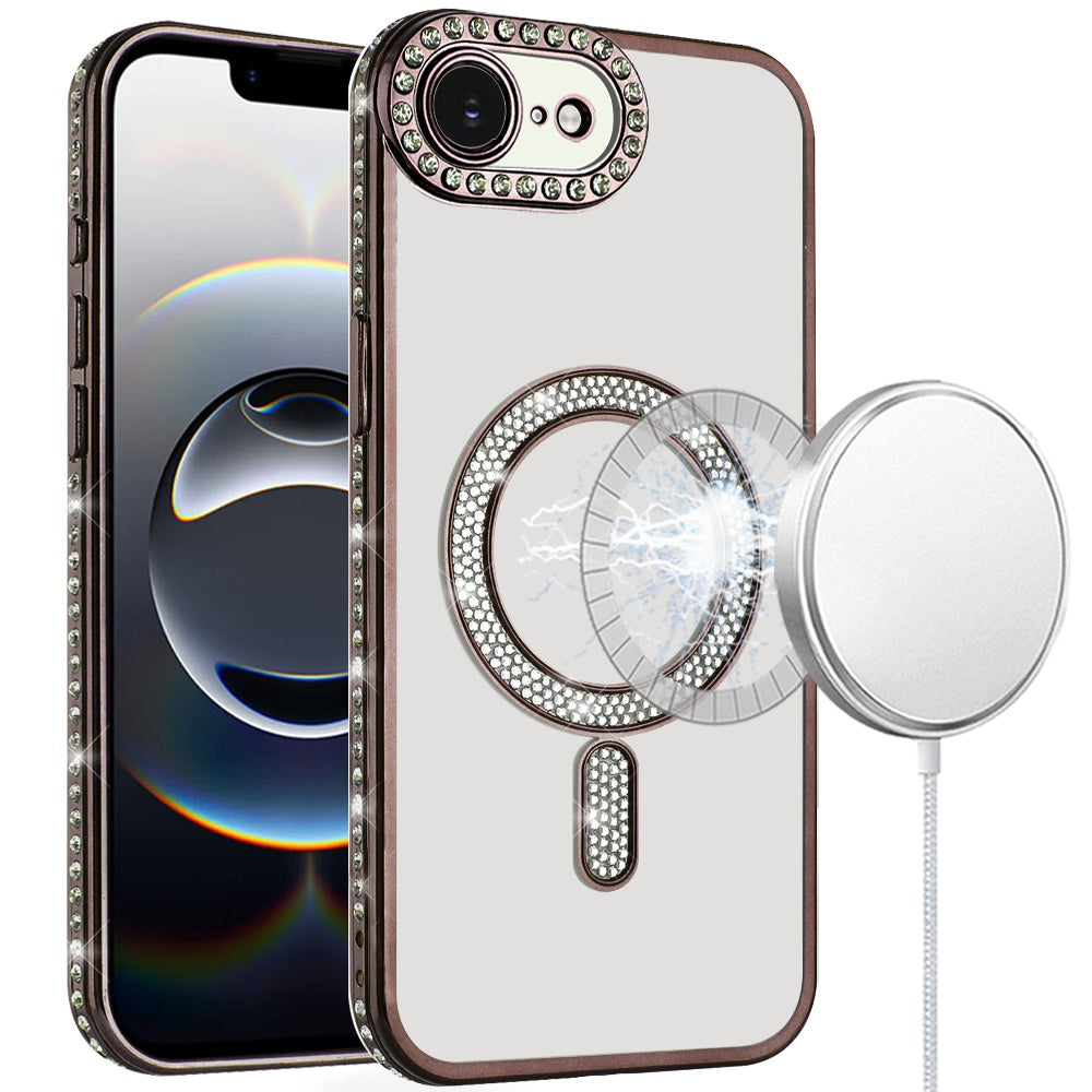 For Apple iPhone 17E /16E Bling Case with Diamond Magnetic Circle, Transparent Slim Shockproof Hybrid Slim Fit Case Cover