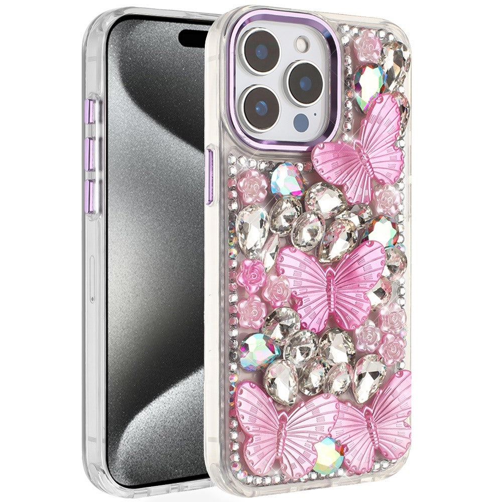 For Samsung Galaxy S26+ / S26 Plus 3D Diamond Floral Butterfly Bling Stone Hybrid, Sparkly Rhinestone Gemstone Back Shockproof Case Cover Purple
