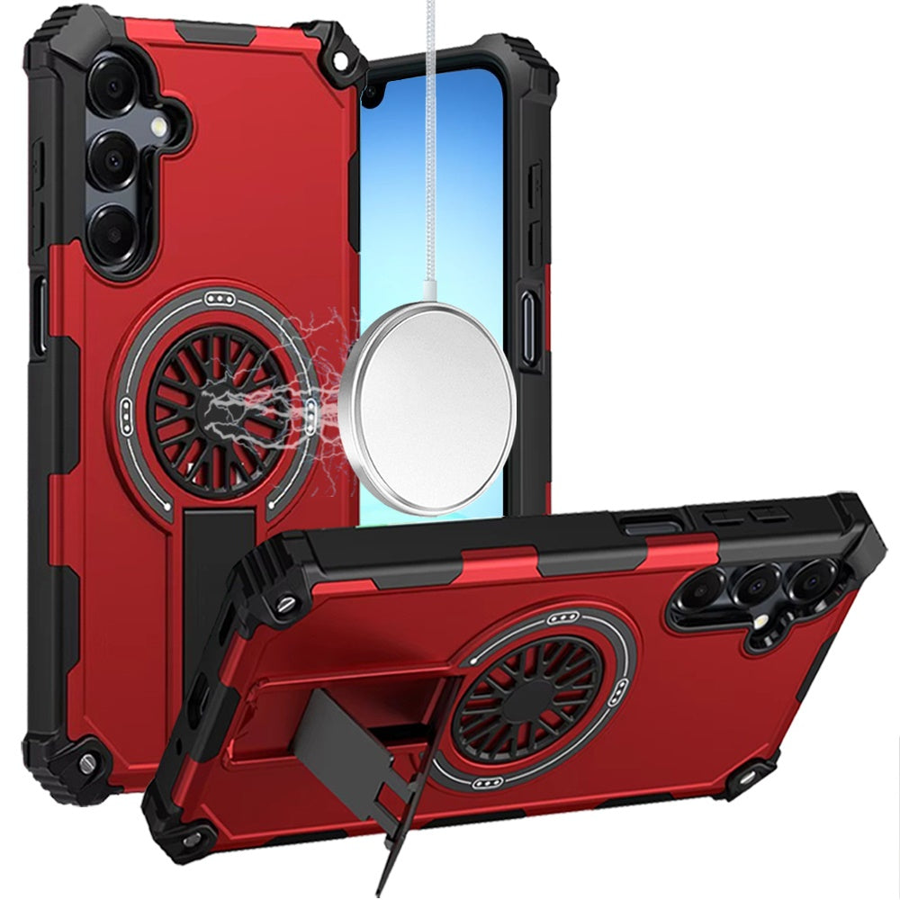 For Samsung Galaxy A17 5G Texture Design Invisible Kickstand Case, MagSafe Compatible Hybrid Shockproof Cover, Car Mount Friendly Case Cover