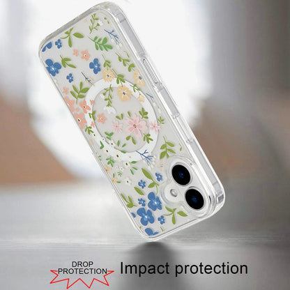 For Apple iPhone 16 Plus Cute Fashion Pattern Design, Durable Shockproof Slim TPU Hard Back, MagSafe Compatible Case Cover Galaxy Floral