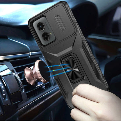 For Motorola Edge 2024 Case, Camera Cover with Magnetic Rotation Ring Stand, Military Grade Hybrid Hard TPU Shockproof Case Cover Black