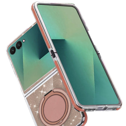 For Samsung Galaxy Z Flip 7 Slim Bling Glitter Sparkly Shimmer Hybrid with Magnetic Ring and 360° Rotational Stand [Compatible with Magsafe] Case Cover