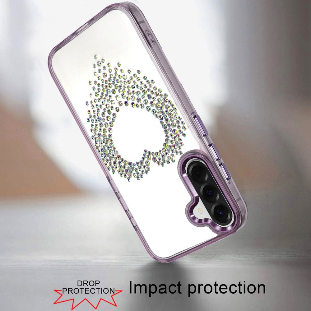 For Samsung Galaxy A57 Angel Hearts Bling Glitter Diamond Hybrid TPU Cover, Colorful Frame Shockproof Protective Back Case Cover
