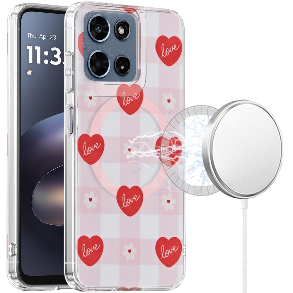 Phone Case for Motorola Moto G 5G 2026 / 2025 Shockproof Dual Layer TPU IMD Print Rugged Anti-Slip Grip Drop Protection Scratch Resistant Slim Fit Glossy Floral Heart Aesthetic Cover