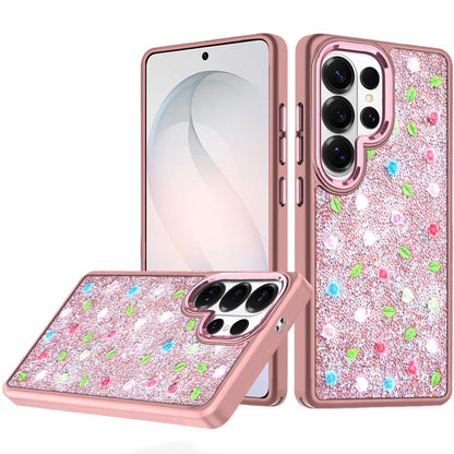 For Samsung Galaxy S26 Ultra Floral Design Embedded Glass Diamond Fancy Fashion Glitter Bling Sparkly Hybrid Rugged TPU Bumper Case Cover