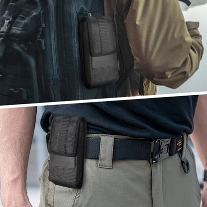 For Apple iPhone 16 Pro (6.3") Universal Vertical Nylon Phone Case Carrying Pouch Cover with Card Storage Pocket & Belt Clip Loop Holster Front Grip [Black]