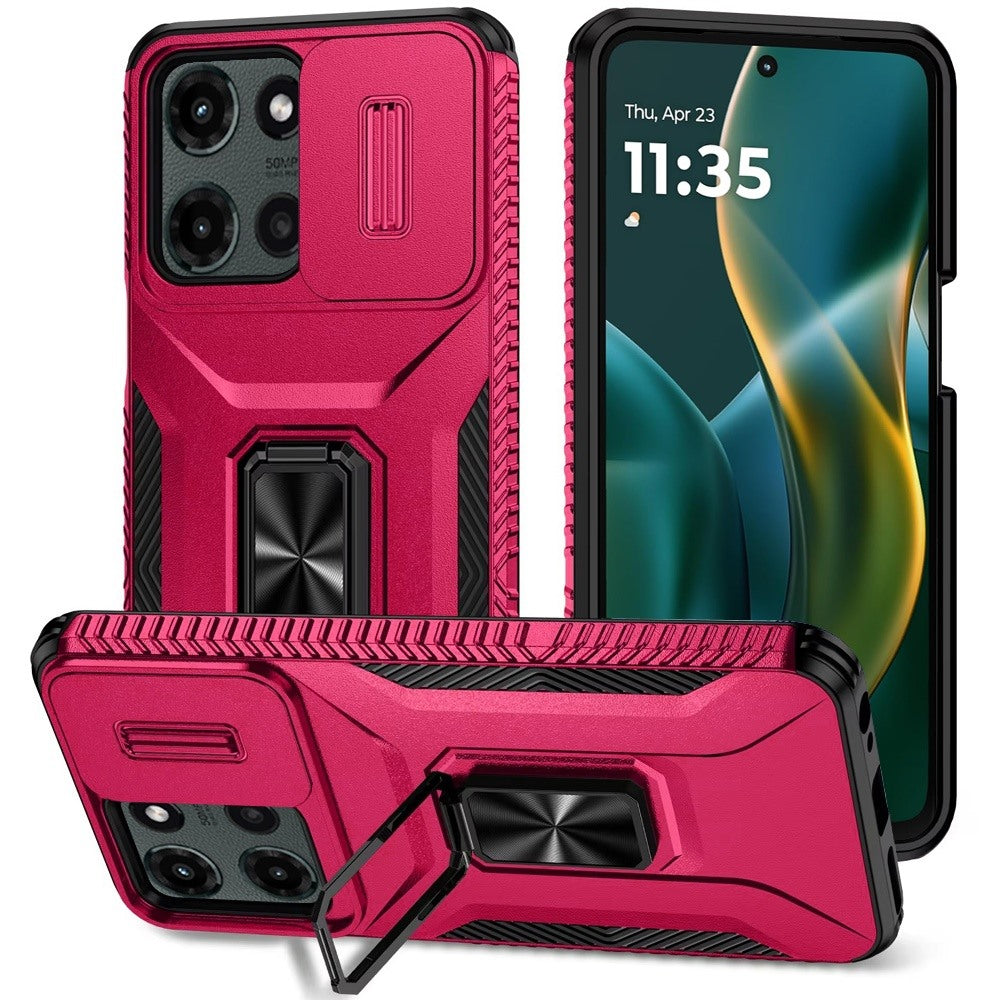 For Samsung Galaxy S25 EDGE Case, Camera Cover with Magnetic Rotation Ring Stand, Military Grade Hybrid Hard TPU Shockproof Case Cover Hot Pink