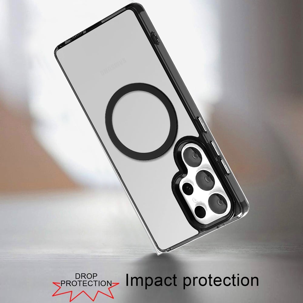 For Samsung Galaxy S24 Ultra Transparent Back Hybrid Case - Magnetic Circle, Color Frame, Metal Buttons, MagSafe Compatible Case Cover