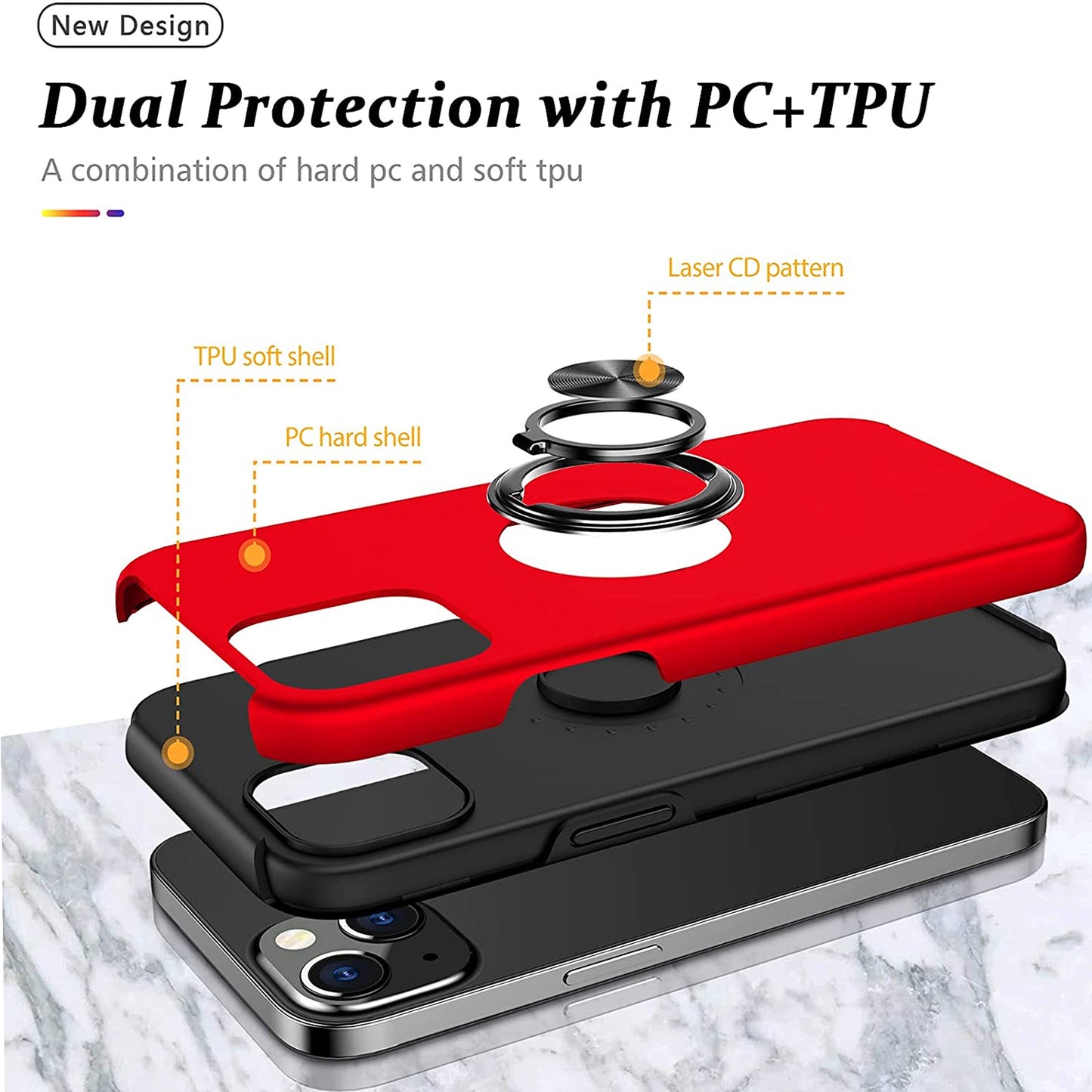 For Samsung Galaxy S25 /S24 Military Grade Hybrid Case with Flat Metal Ring 360° Rotation Kickstand, Slim Fit Back Hard PC Case Cover