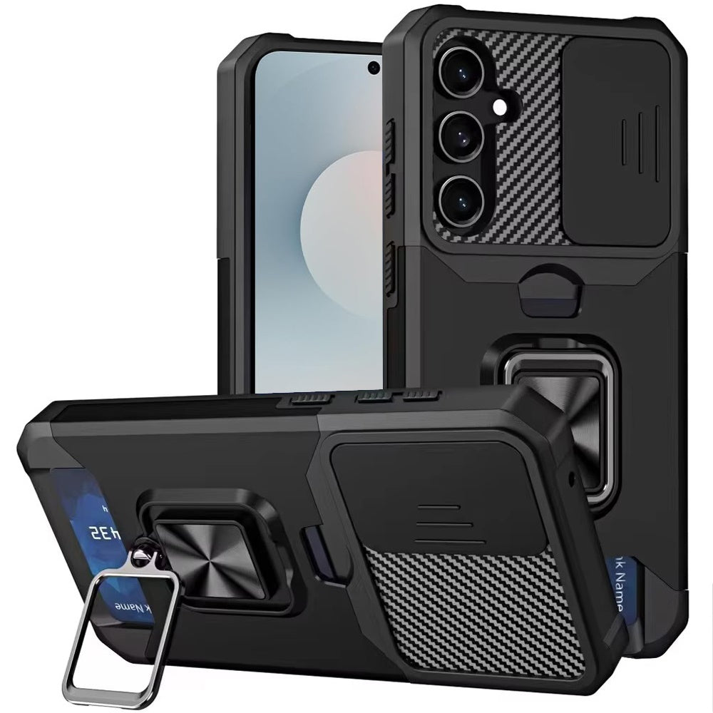 For Samsung Galaxy S26 Wallet Case with Ring Stand & Slide Camera Cover Back Credit Card Slot Holder, Military Grade Case Cover
