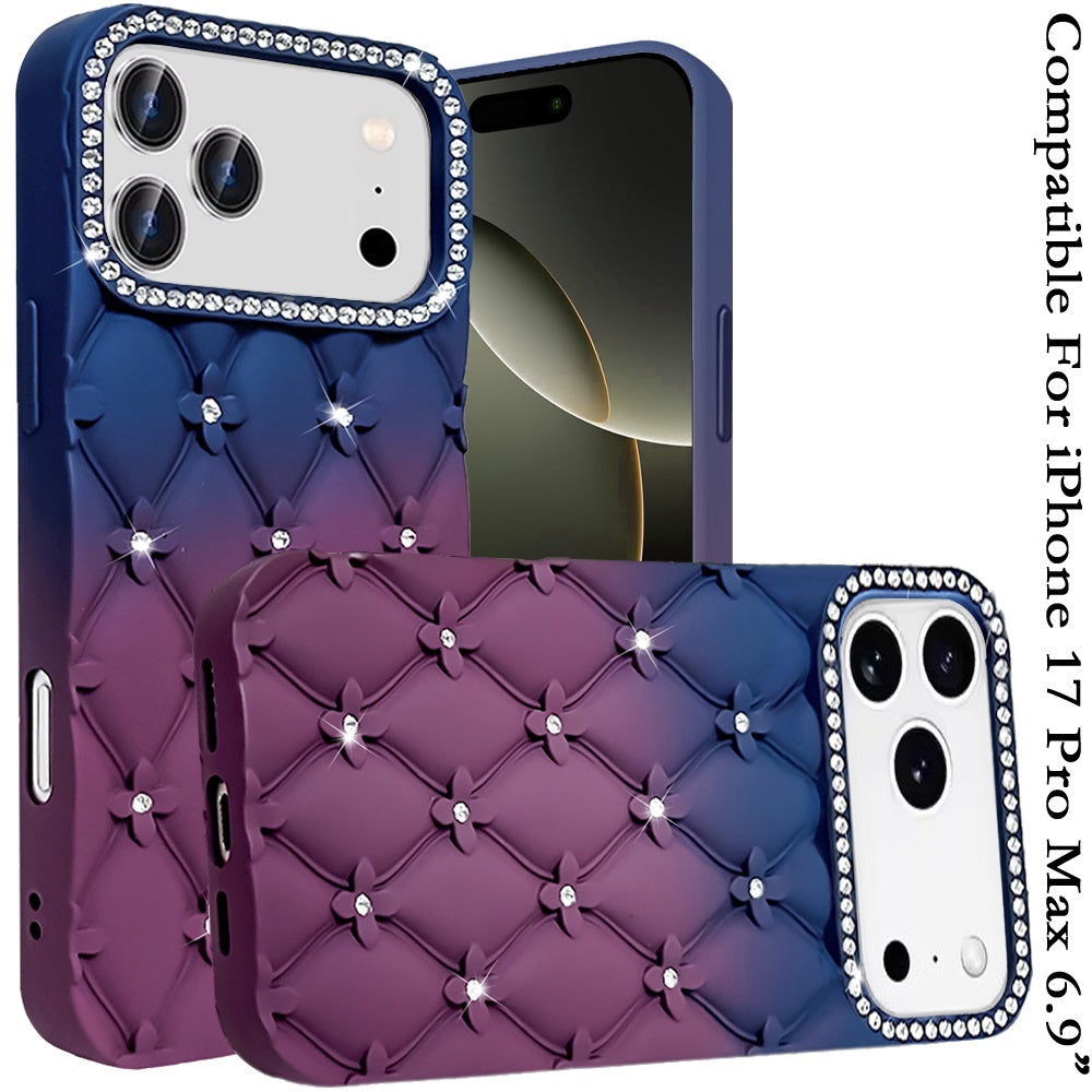 Phone Case for Apple iPhone 17 Pro Max (6.9") Floral Glitter Shimmer Bling Hybrid Shockproof Anti Slip Thick TPU Protective Stylish Design Cover