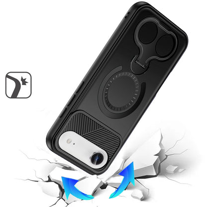 For Apple iPhone 17 Air (6.6") Hybrid with Invisible 2 Hole Ring Stand Magnetic back Car Mount Friendly Protector Case Cover Black