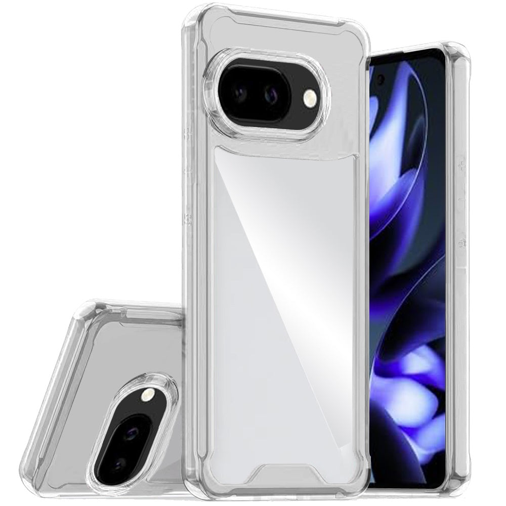 For Google Pixel 9A Clear Colored Shockproof Transparent Hard PC + Rubber TPU Hybrid Bumper Shell Slim Protective Case Cover Clear+Clear