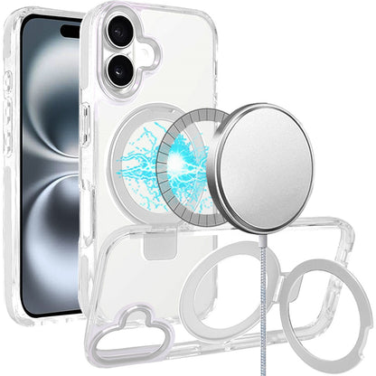 For Apple iPhone 16 Pro (6.3") Hybrid Transparent Circle Back Ring Kickstand [Compatible with MagSafe] Shockproof Color Frame Bumper Case Cover