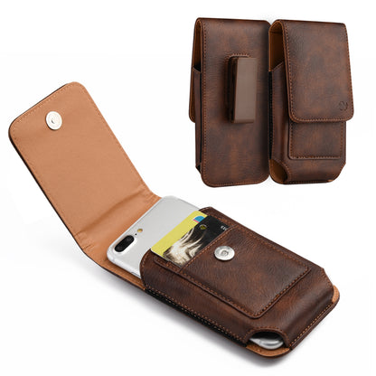 For Apple iPhone 16 Pro (6.3") Universal Vertical Leather Case Holster with Card Slot, Rotation Belt Clip & Magnetic Closure Carrying Phone Pouch [Brown]