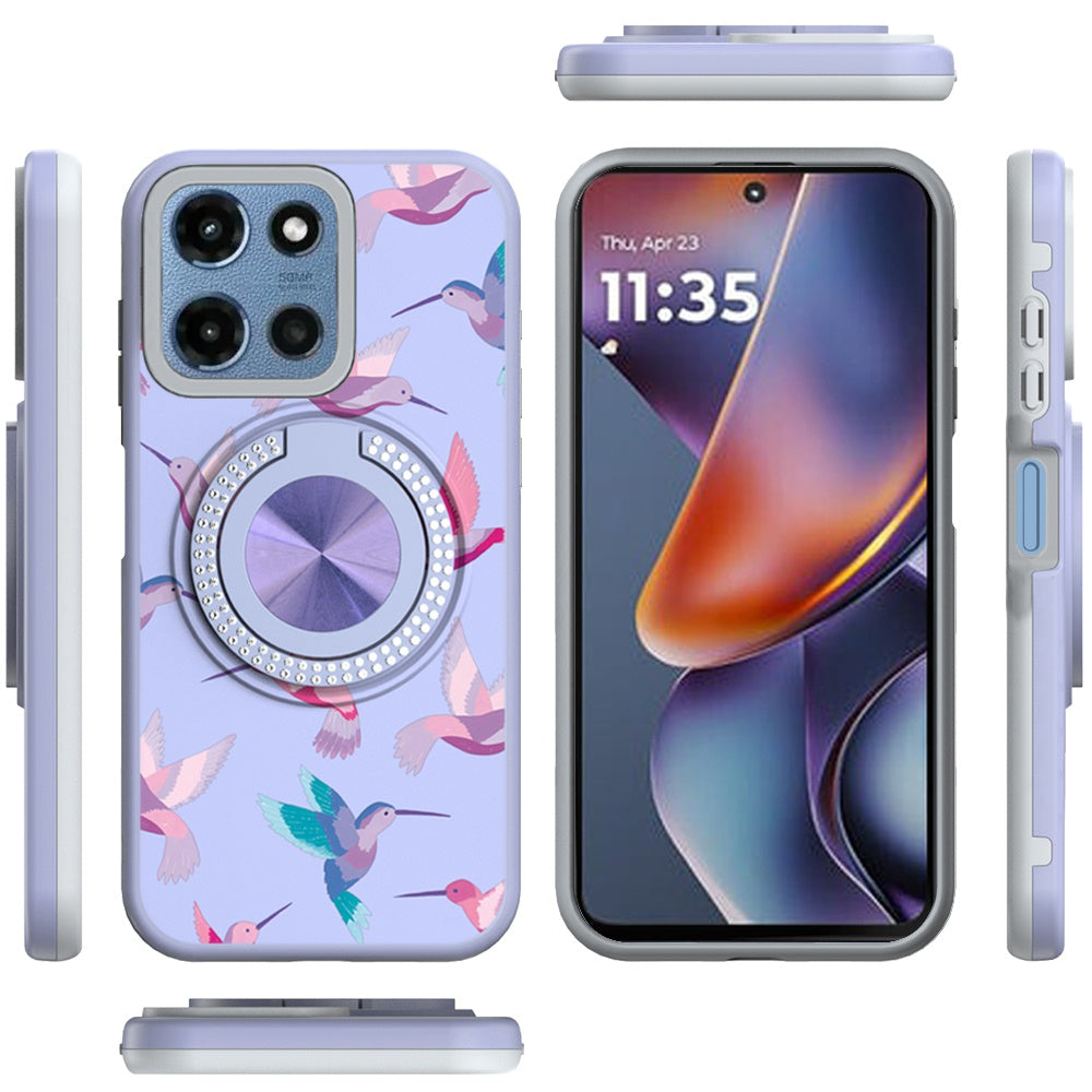 For Motorola Moto G Play 5G 2026 Pattern Design Hybrid with Invisible Ring Stand & Magnetic Back, Shockproof Protective Grip Case Cover