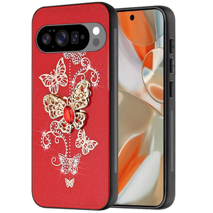 For Google Pixel 10 /Pixel 10 Pro Diamonds 3D Fashion Bling Sparkly Glitter Ornaments Engraving Hybrid with Ring Stand Case Cover