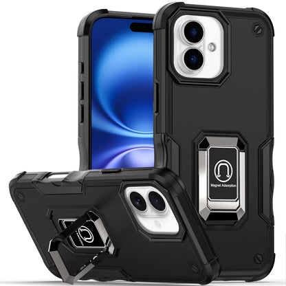 For Apple iPhone 17 (6.3") Hybrid Stand Magnetic Ring Holder Kickstand Heavy Duty Rugged Drop Silicone & Hard PC Shockproof Case Cover