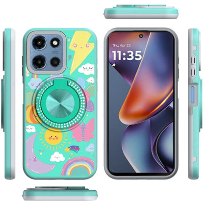For Motorola Moto G Play 5G 2026 Pattern Design Hybrid with Invisible Ring Stand & Magnetic Back, Shockproof Protective Grip Case Cover