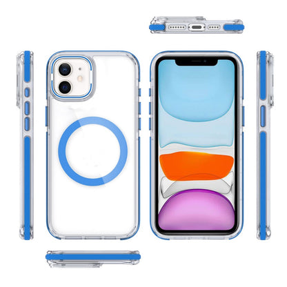 For Samsung Galaxy S22 Hybrid Clear Invisible Camera Bracket Stand [With Magsafe Magnetic Circle] Shockproof Color Frame Case Cover Blue