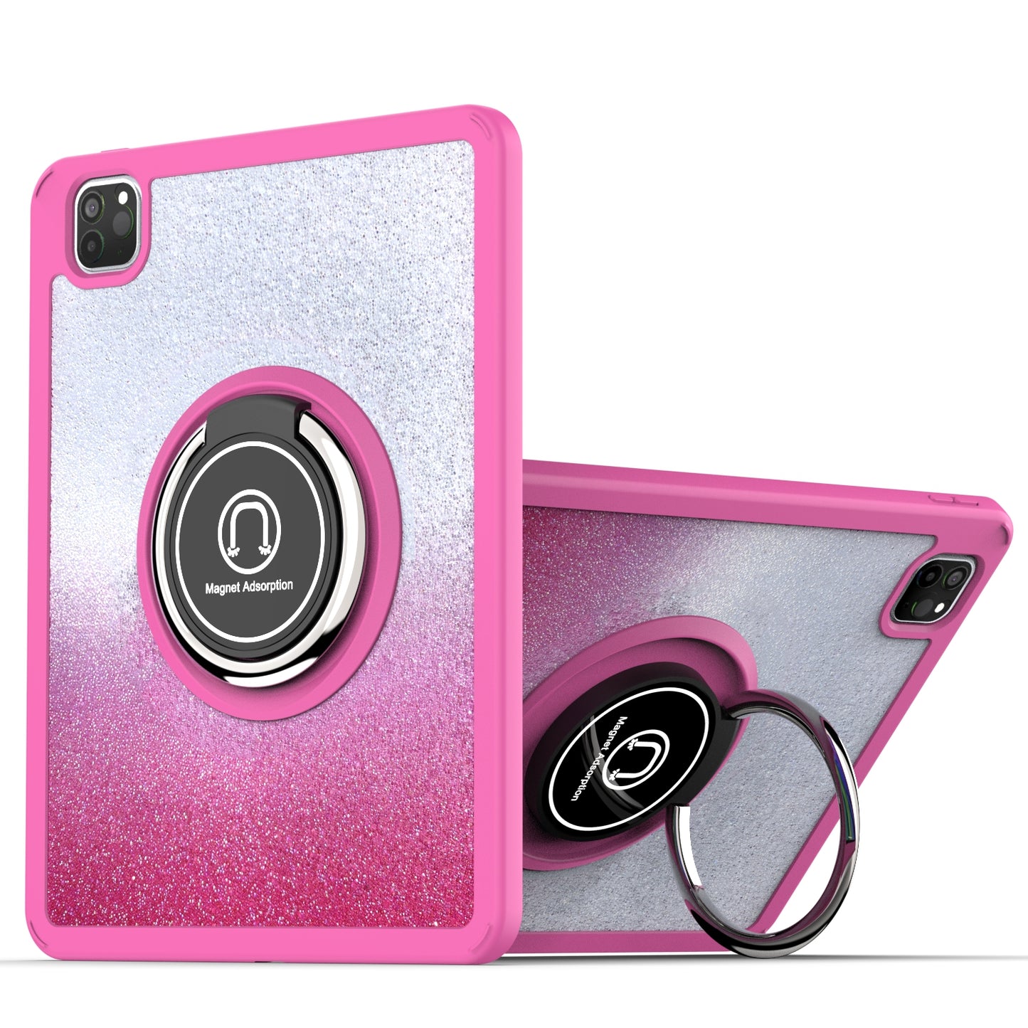 For Two-Tone Diamond Bling Hybrid Case with Magnetic Ring Stand Kickstand Frame Bumper Drop proof Pink Tablet Case Cover