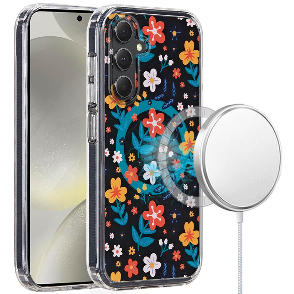 For Samsung Galaxy S25 /S24 Cute Fashion Pattern Design, Durable Shockproof Slim TPU Hard Back, MagSafe Compatible Case Cover Nightly Floral