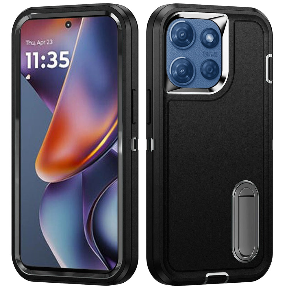 For Motorola Moto G 5G /Moto G 2025 Hybrid 3 Layers Hard 3in1 Shockproof with Kickstand Heavy Duty Hard TPU Rubber Anti-Drop Case Cover