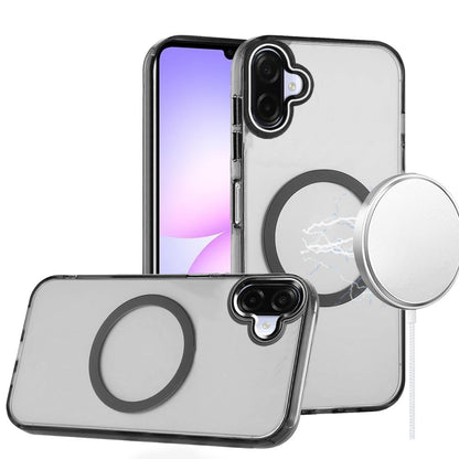 For Samsung Galaxy A07 Transparent Back Hybrid Case - Magnetic Circle, Color Frame, Metal Buttons, MagSafe Compatible Case Cover