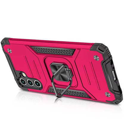 For Samsung Galaxy S25 Fan Edition /Galaxy S25 FE Armor Hybrid Magnetic Stand with Ring Holder Kickstand Shockproof Heavy-Duty Durable Rugged TPU Dual Layer Case Cover Hot Pink