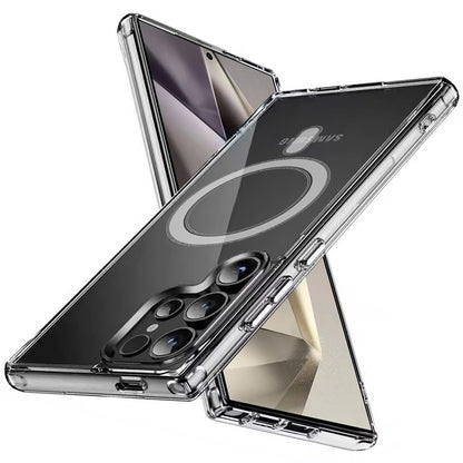 For Samsung Galaxy S25 Ultra Premium Clear Hybrid Built-in Magnetic Compatible with MagSafe Slim Thick TPU Bumper Case Cover Transparent