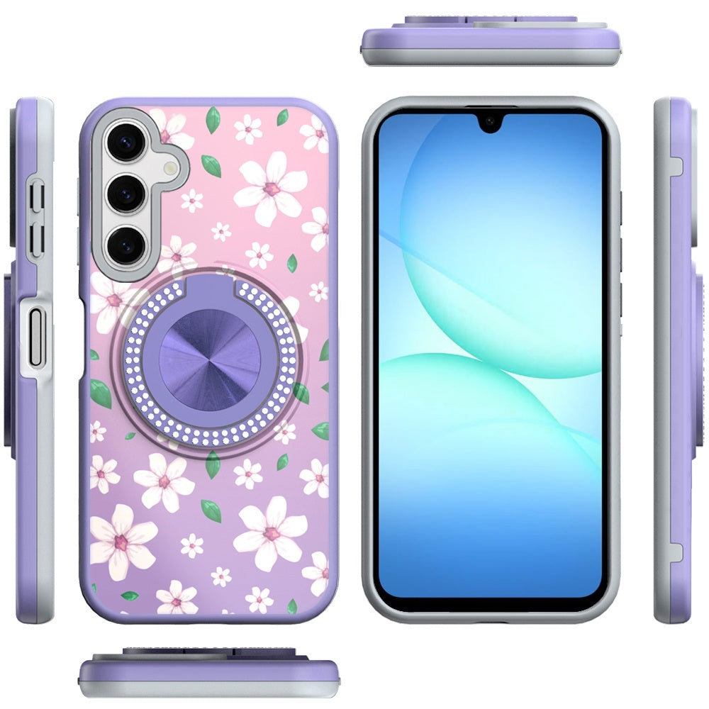 For Samsung Galaxy A17 5G Pattern Design Hybrid with Invisible Ring Stand & Magnetic Back, Shockproof Protective Grip Case Cover