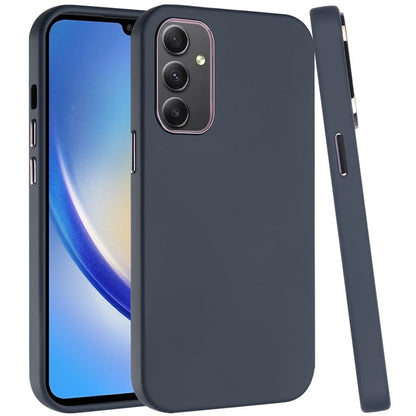 For Samsung Galaxy A15 5G Slim Classic Hybrid Around Rubber Gummy Gel Slick Hard PC Silicone TPU Chromed Button Case Cover Dark Blue