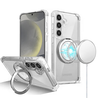 For Samsung Galaxy S25+ /S25 Plus /S24+ Plus Shield Magnetic Case [Compatible with MagSafe], 360° Rotatable Invisible Ring Stand, Transparent Back Case Cover
