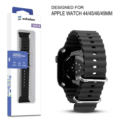 echelon ComfyFit Silicone Strap for Apple Watch Series 9 45mm/Watch Series 10 46mm / Watch SE (2022) 44mm - Black, Apple Watch Accessories