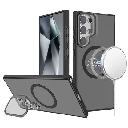 For Samsung Galaxy S23+ Plus Tough HQ Hybrid Case with Aluminum Frame Camera Stand, Compatible with MagSafe, Translucent Matte Shockproof Case Cover