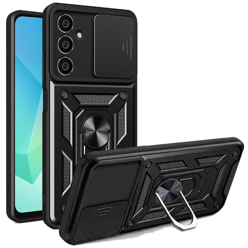 For Samsung Galaxy A16 5G Hybrid Cases with Slide Camera Lens Cover and Ring Kickstand Rugged Dual Layer TPU Heavy Duty Case Cover