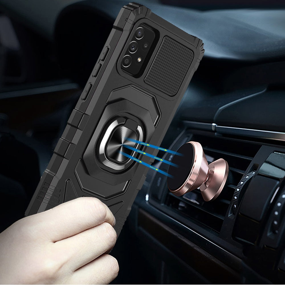 For Samsung Galaxy A52 5G Hybrid Dual Layer with 360° Rotate Magnetic Ring Stand Holder Kickstand TPU Rugged PC Shockproof Case Cover Black