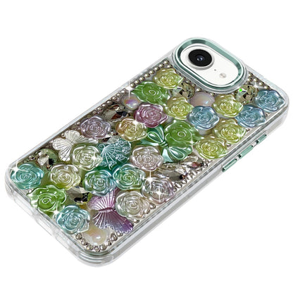 For Apple iPhone 17E /16E Muti-Color Floral Fashion Bling Crystal 3D Full Diamonds Stones Sparkle Rhinestone Glitter Hybrid Case Cover