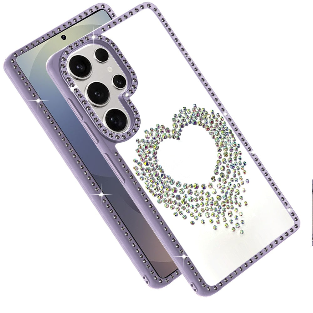 For Samsung Galaxy S25 Ultra Angel Hearts Glitter Shimmer Diamond Edge Hybrid Drop Protection Shockproof Design Case Cover