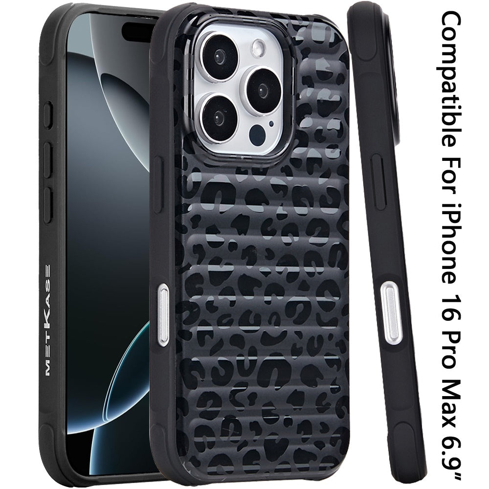For Apple iPhone 16 Pro Chrome Leopard Magnetic Hybrid Shockproof Protection Design Secure Grip Stylish Durable Finish Case Cover Black Leopard