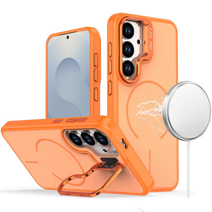 For Samsung Galaxy A17 5G Magnetic Matte Metal Camera Stand Hybrid Drop Protection Durable Shockproof Slim Fit Design Case Cover Cosmic Orange