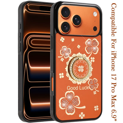 For Apple iPhone 17 Pro Max (6.9") Diamonds 3D Fashion Bling Sparkly Glitter Ornaments Engraving Hybrid with Ring Stand Case Cover