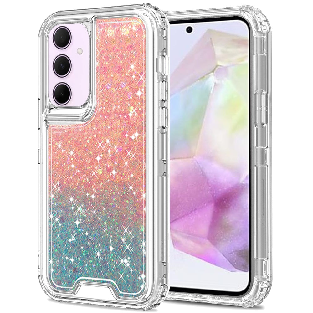 For Samsung Galaxy A36 Epoxy Bling Glitter Sparkly 3-in-1 Transparent Hybrid Full-Body Shockproof PC Bumper Case Cover