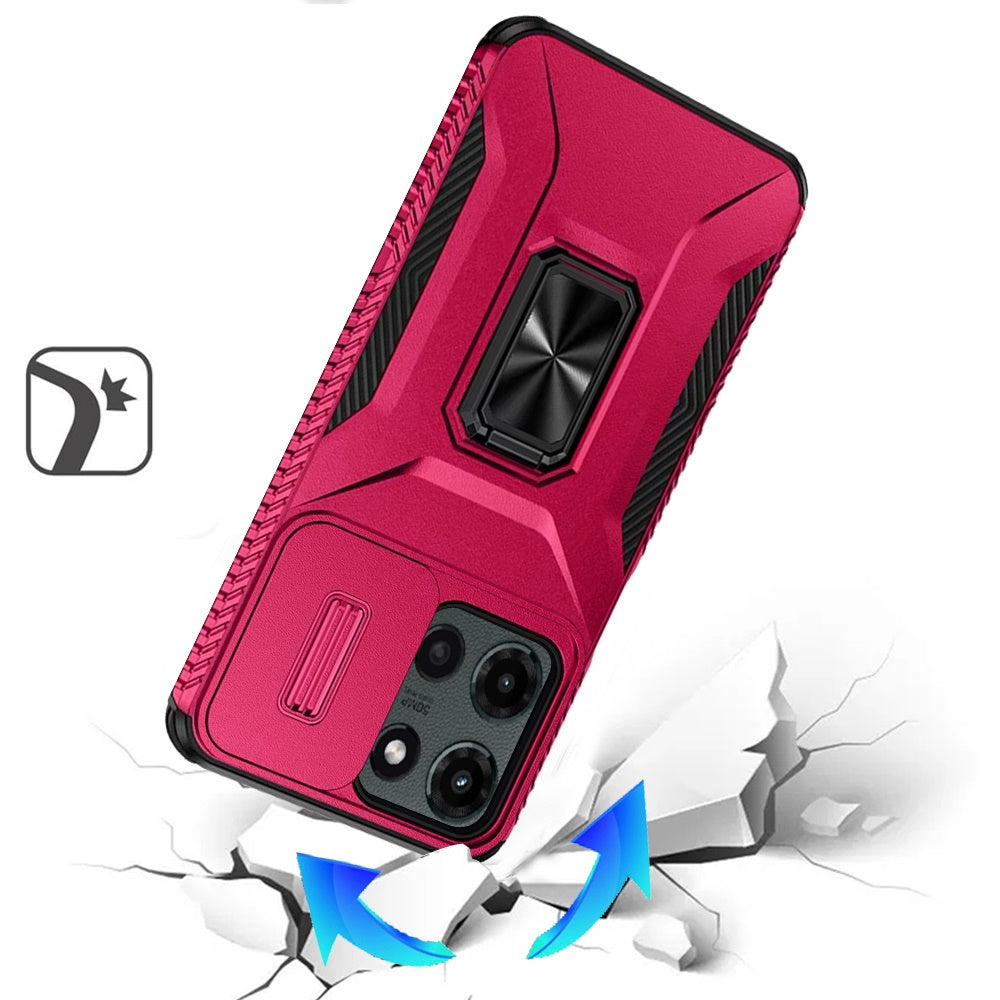 For Samsung Galaxy S25 EDGE Case, Camera Cover with Magnetic Rotation Ring Stand, Military Grade Hybrid Hard TPU Shockproof Case Cover Hot Pink